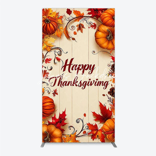 Lofaris Rustic Wood Panel Happy Thanksgiving Autumn Leaves and Pumpkins Rectangle Arch Backdrop Festive Fall Harvest Decor