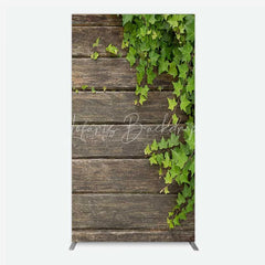 Lofaris Rustic Wood Rectangle Backdrop Dark Brown Wooden Planks with Green Ivy Leaves Background Wedding and Garden Party Decor