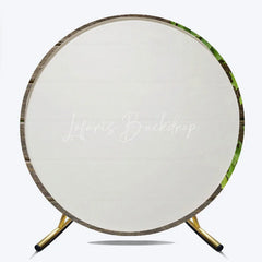 Lofaris Rustic Wood Round Backdrop Dark Brown Wooden Planks with Green Ivy Leaves Background Natural Garden Party Decor