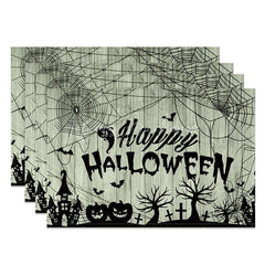Lofaris Rustic Wood Texture with Cobweb Halloween Set of 4 Placemats for Spooky Farmhouse Party Decorations