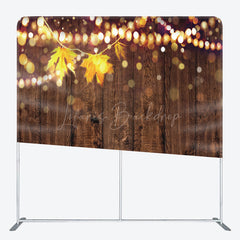 Lofaris Rustic Wood Wall Tension Fabric Backdrop with Autumn Leaves and Bokeh Lights Fall Wedding or Thanksgiving Party