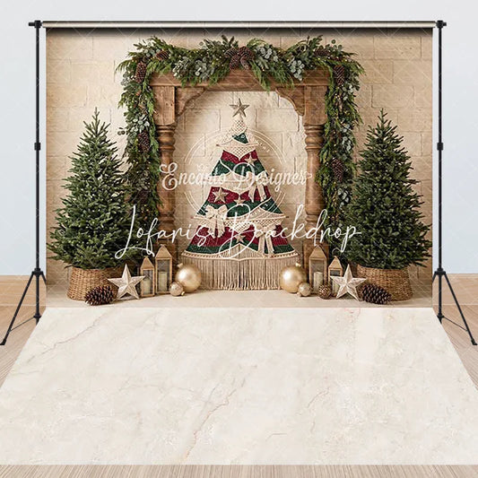 Lofaris Rustic Wooden Arch Christmas Trees Macrame Combo Set Backdrop Festive Holiday Decor