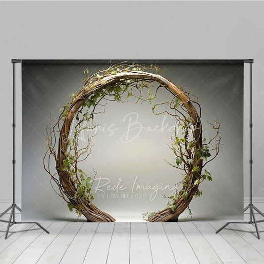 Lofaris Rustic Wooden Arch Photography Backdrop Round Twig Greenery Wedding Photo Background Simple Boho Ring Booth Prop