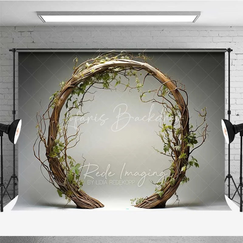 Lofaris Rustic Wooden Arch Photography Backdrop Round Twig Greenery Wedding Photo Background Simple Boho Ring Booth Prop