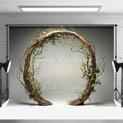 Lofaris Rustic Wooden Arch Photography Backdrop Round Twig Greenery Wedding Photo Background Simple Boho Ring Booth Prop