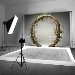 Lofaris Rustic Wooden Arch Photography Backdrop Round Twig Greenery Wedding Photo Background Simple Boho Ring Booth Prop