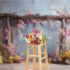 Lofaris Rustic Wooden Arch Photography Backdrop with Spring Flowers Fine Art Painterly Enchanted Garden Background