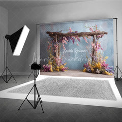 Lofaris Rustic Wooden Arch Photography Backdrop with Spring Flowers Fine Art Painterly Enchanted Garden Background