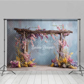Lofaris Rustic Wooden Arch Photography Backdrop with Spring Flowers Fine Art Painterly Enchanted Garden Background