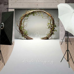 Lofaris Rustic Wooden Arch Sweep Photo Backdrop Round Twig Greenery Wedding Background Simple Boho Ring Floor Prop