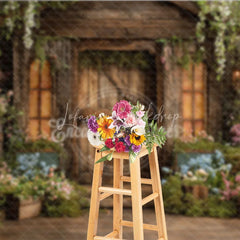 Lofaris Rustic Wooden Barn Door Photography Backdrop Lush Floral Enchanted Garden Vines Perfect for Fairy Tale Photo Shoots