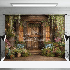 Lofaris Rustic Wooden Barn Door Photography Backdrop Lush Floral Enchanted Garden Vines Perfect for Fairy Tale Photo Shoots