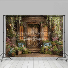 Lofaris Rustic Wooden Barn Door Photography Backdrop Lush Floral Enchanted Garden Vines Perfect for Fairy Tale Photo Shoots