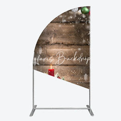 Lofaris Rustic Wooden Christmas Half Moon Arch Backdrop with Ornaments Snowflakes Candle and Gift for Winter Holiday Party