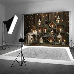 Lofaris Rustic Wooden Crate Christmas Backdrop Candle Lantern Photography Background Farmhouse Pine Winter Holiday Party Decor