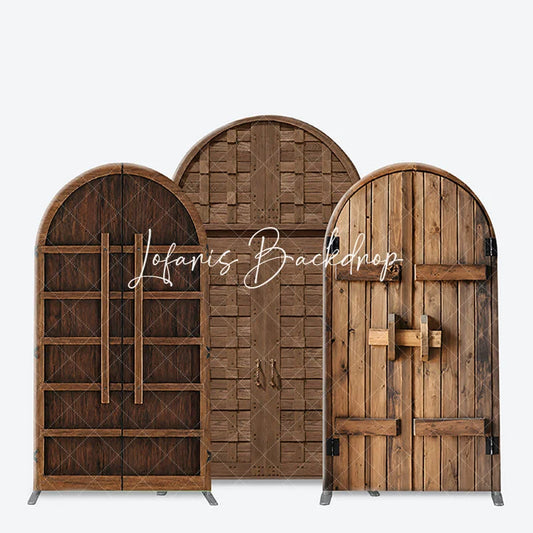 Lofaris Rustic Wooden Door Arch Backdrop Vintage Medieval Style Textured Wood Event Decoration Photography Prop
