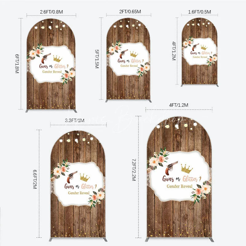 Lofaris Rustic Wooden Plank Cowboy and Glitter Crown Gender Reveal Arch Backdrop Kit String Lights Decor