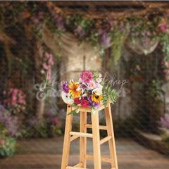 Lofaris Rustic Wooden Room Floral Photography Backdrop Enchanted Garden Window Twinkling Fairy Lights for Studio Portraits