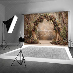 Lofaris Rustic Woodland Arch Backdrop Pinecone and Burlap Decor Enchanted Forest Wedding Photography Props