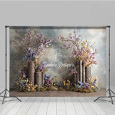 Lofaris Rustic Woodland Wedding Backdrop Floral Tree Stumps Photo Background Enchanted Forest Blossoms Photography for Bridal Shower