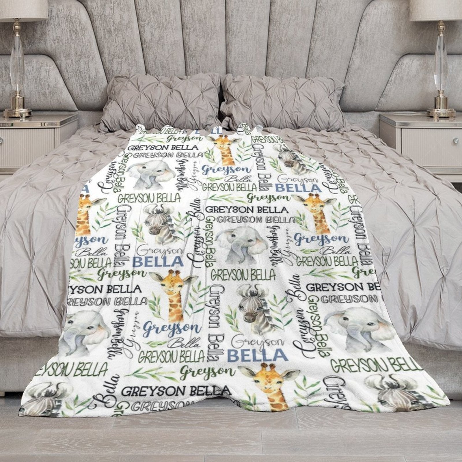 Lofaris Safari Animals Different Fonts Custom Name Blanket
