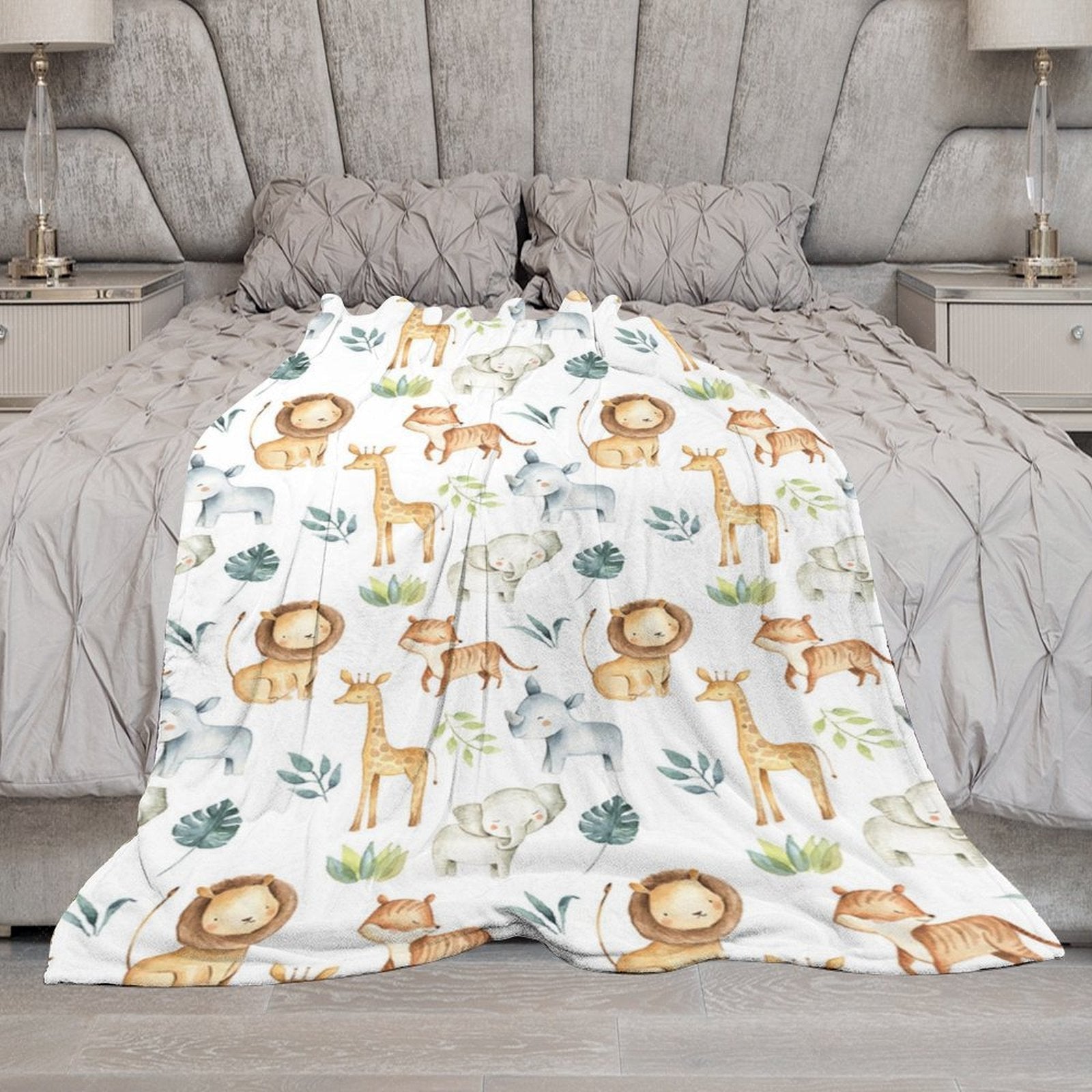 Lofaris Safari Animals Jungle Leaves Custom Name Blanket