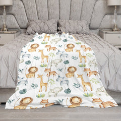 Lofaris Safari Animals Jungle Leaves Custom Name Blanket
