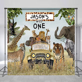 Lofaris Safari Animals Truck Wild One Custom Name Backdrop