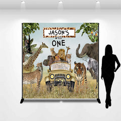 Lofaris Safari Animals Truck Wild One Custom Name Backdrop