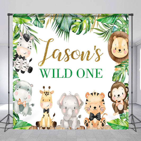 Lofaris Safari Animals Wild One Custom Name Birthday Backdrop