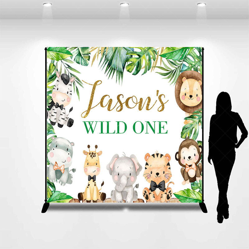 Lofaris Safari Animals Wild One Custom Name Birthday Backdrop