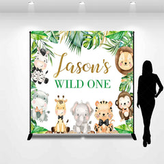 Lofaris Safari Animals Wild One Custom Name Birthday Backdrop