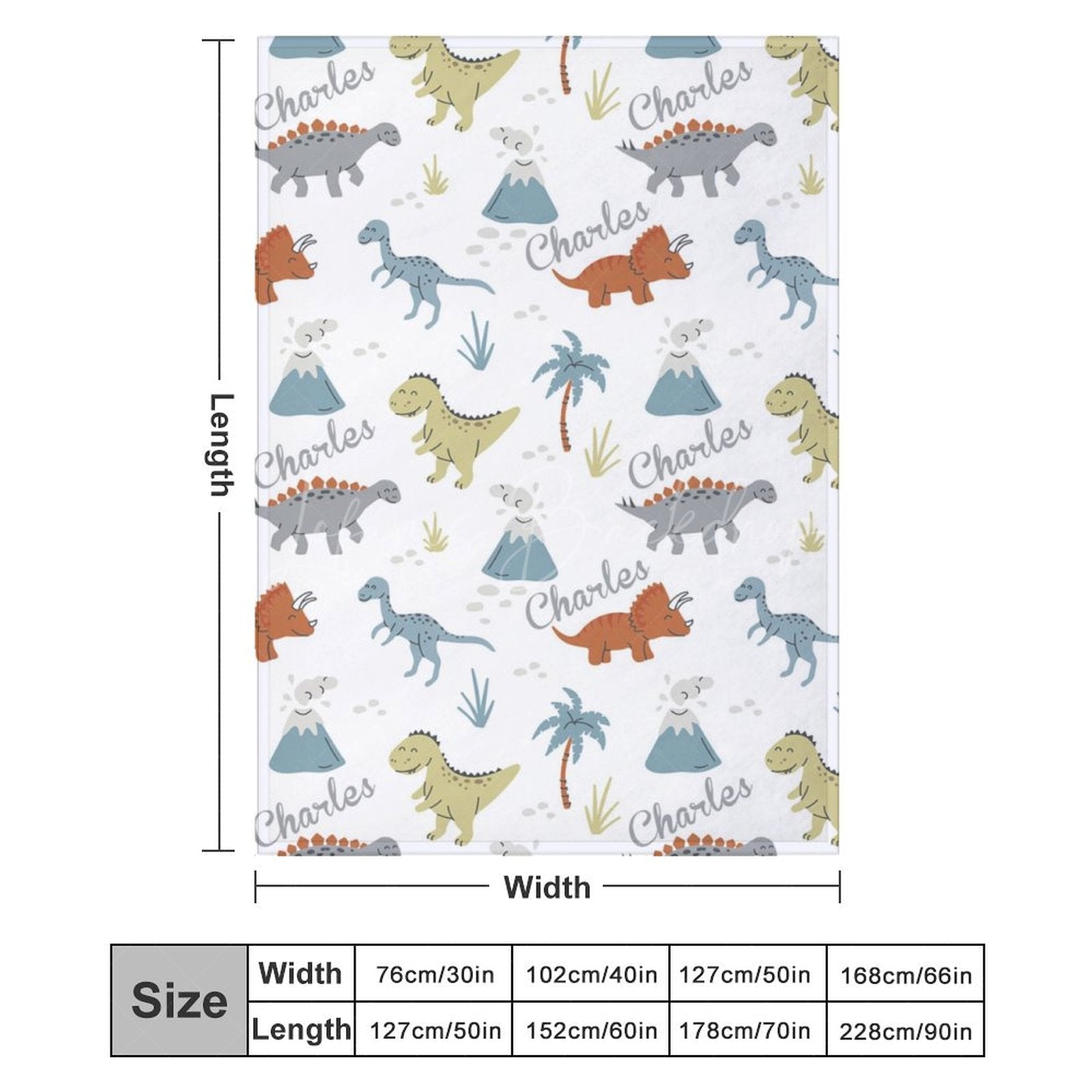 Lofaris Safari Dinosaurs Trees White Custom Name Blanket