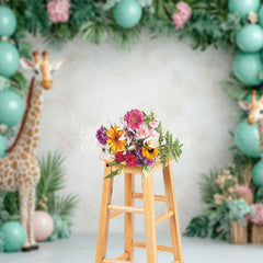 Lofaris Safari Giraffe Green Balloons Cake Smash Backdrop