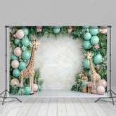 Lofaris Safari Giraffe Green Balloons Cake Smash Backdrop