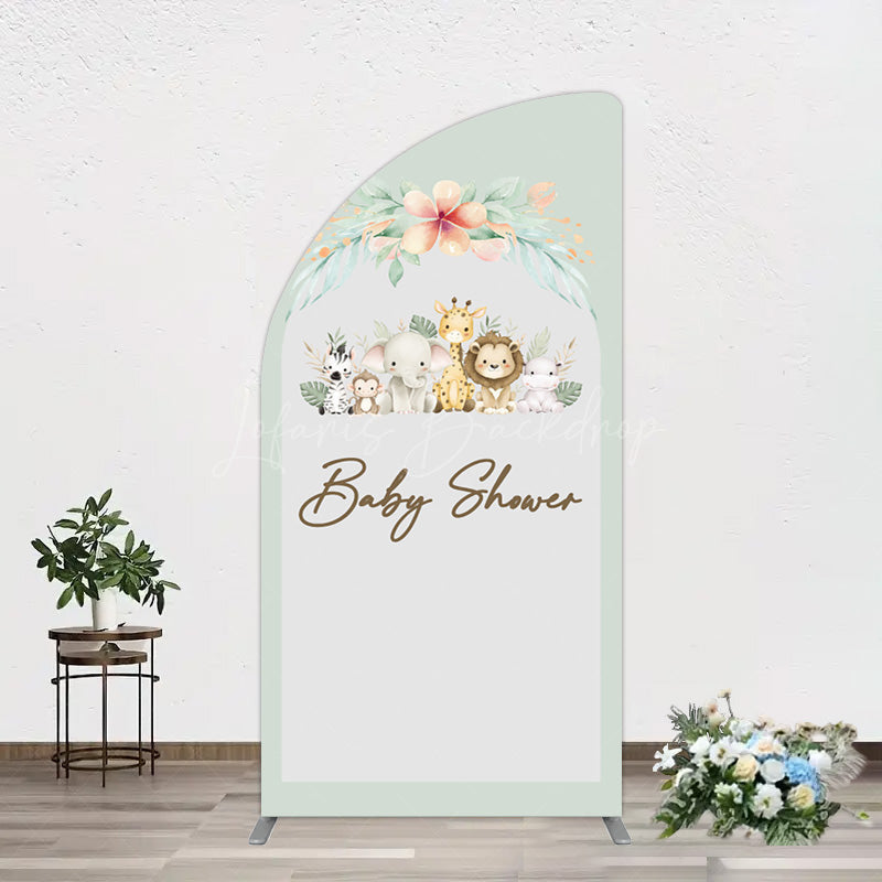 Lofaris Safari Green Leaf Floral Baby Shower Half Moon Arch Backdrop