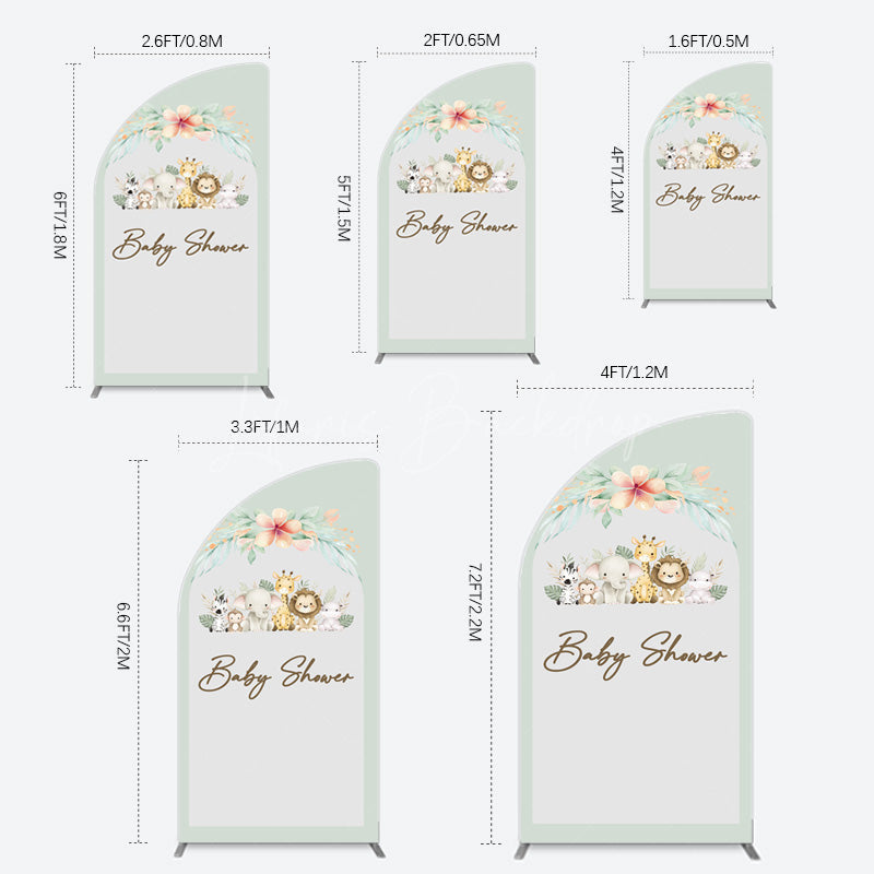 Lofaris Safari Green Leaf Floral Baby Shower Half Moon Arch Backdrop