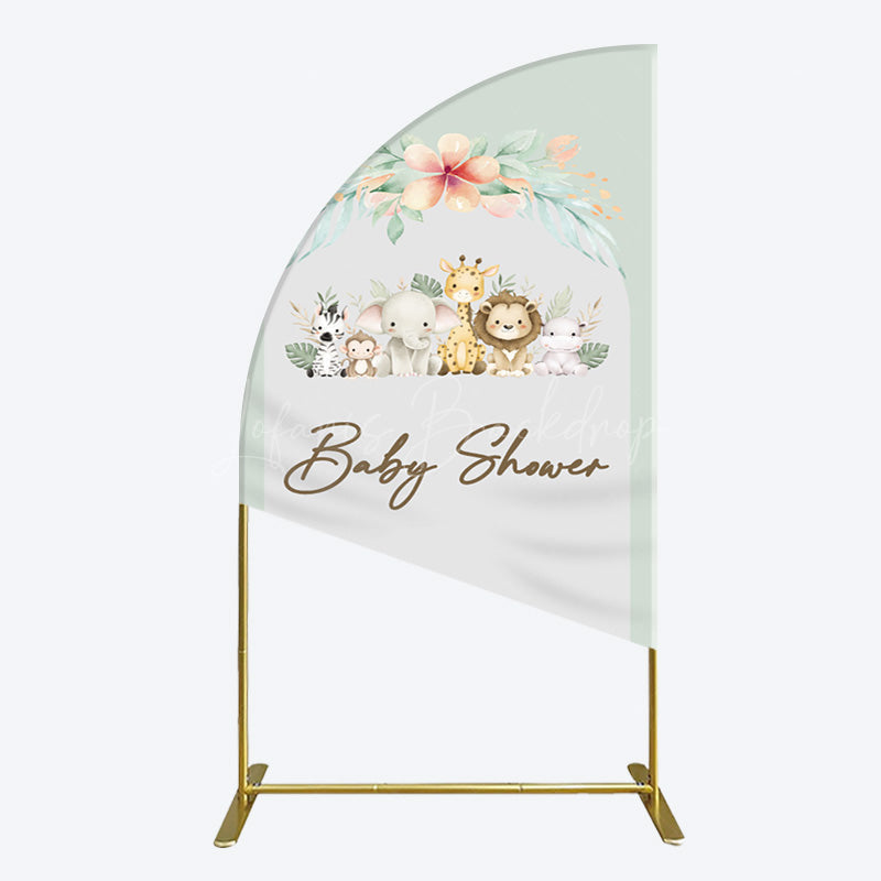 Lofaris Safari Green Leaf Floral Baby Shower Half Moon Arch Backdrop