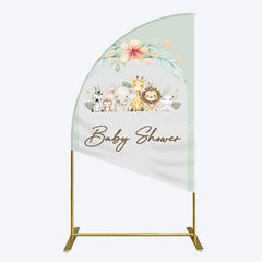 Lofaris Safari Green Leaf Floral Baby Shower Half Moon Arch Backdrop