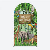 Lofaris Safari Happy Birthday Arch Backdrop Wild Jungle Animals Theme Tropical Party Decor for Kids Photo Booth