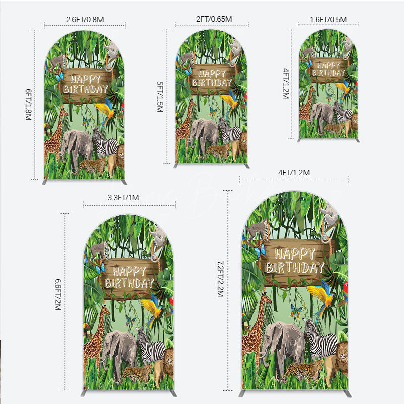 Lofaris Safari Happy Birthday Arch Backdrop Wild Jungle Animals Theme Tropical Party Decor for Kids Photo Booth