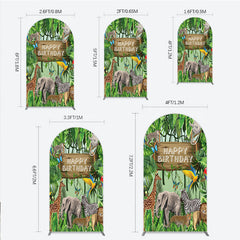 Lofaris Safari Happy Birthday Arch Backdrop Wild Jungle Animals Theme Tropical Party Decor for Kids Photo Booth
