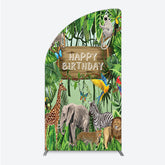 Lofaris Safari Happy Birthday Half Moon Arch Backdrop Wild Jungle Animals Theme Tropical Party Decor for Kids Photo Booth