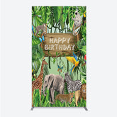 Lofaris Safari Happy Birthday Rectangle Backdrop Wild Jungle Animals Theme Tropical Party Decor for Kids Photo Booth