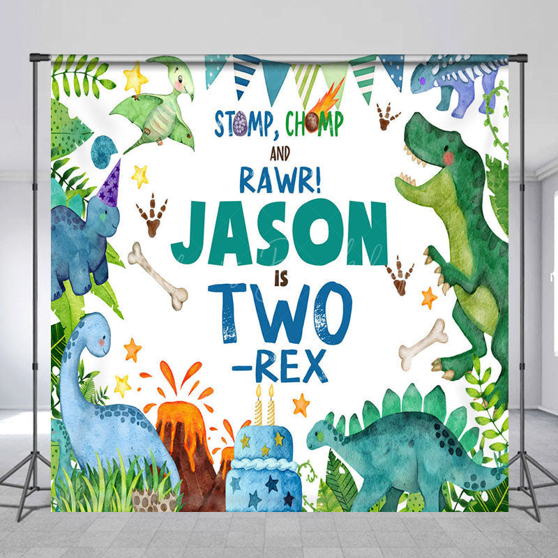 Lofaris Safari Jungle Dinosaur Custom Name Birthday Backdrop