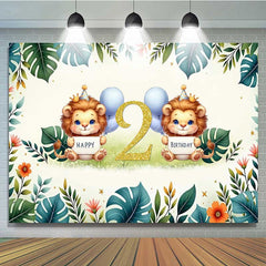 Lofaris Safari Lion Second Birthday Backdrop Two Wild Jungle Animals Party Banner Green Tropical Leaves Photo Prop Decor