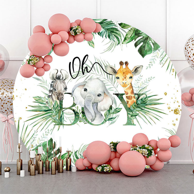 Lofaris Safari Oh Boy Monstera Round Baby Shower Backdrop