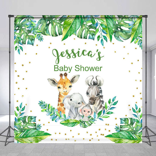 Lofaris Safari Plant Monstera Custom Name Baby Shower Backdrop
