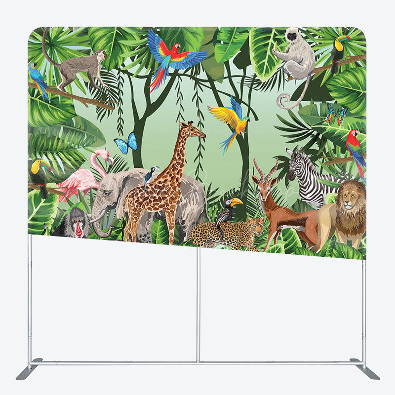 Lofaris Safari Wild Animals Birthday Pillow Case Backdrop