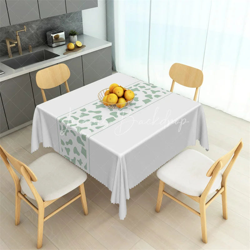 Lofaris Sage Green Abstract Spot Band Rectangle Tablecloth White Modern Pattern Table Cover for Party